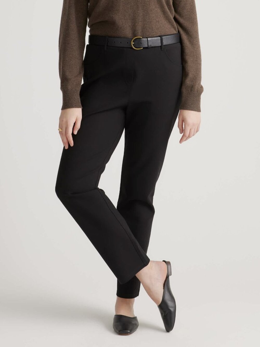 Quince Ultra-Stretch Ponte Straight Leg 4-Pocket Pants in Charcoal